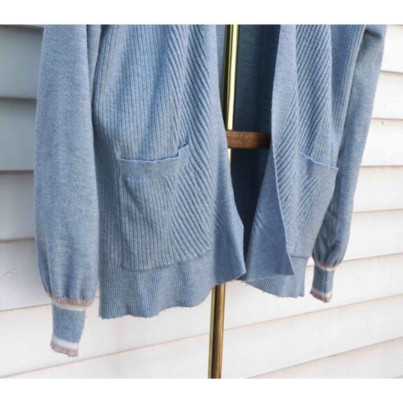 Verve Ami Soft Light Blue Ribbed Open Knit Cardigan Sweater - Picture 3 of 7